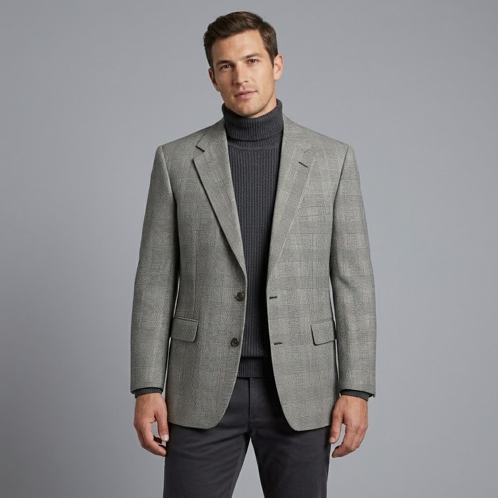 Vintage Brooks Brothers Glen‎ Plaid Blazer Mens 43 R Grey Pure Wool EUC
